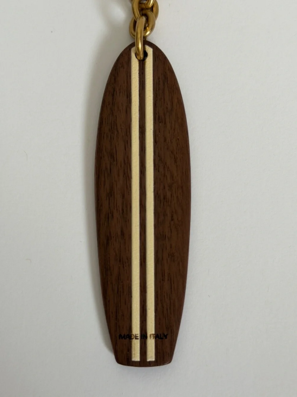 Saint Laurent YSL Surf Surfboard Logo Stripe Wood Charm Keychain Key Ring Fob